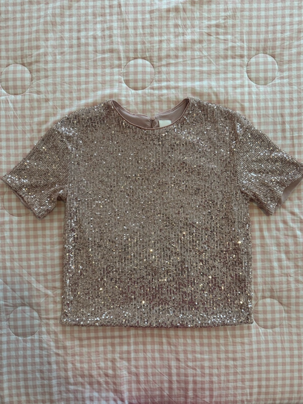 H&M Women's XS Pink Sequin Short-Sleeve Top